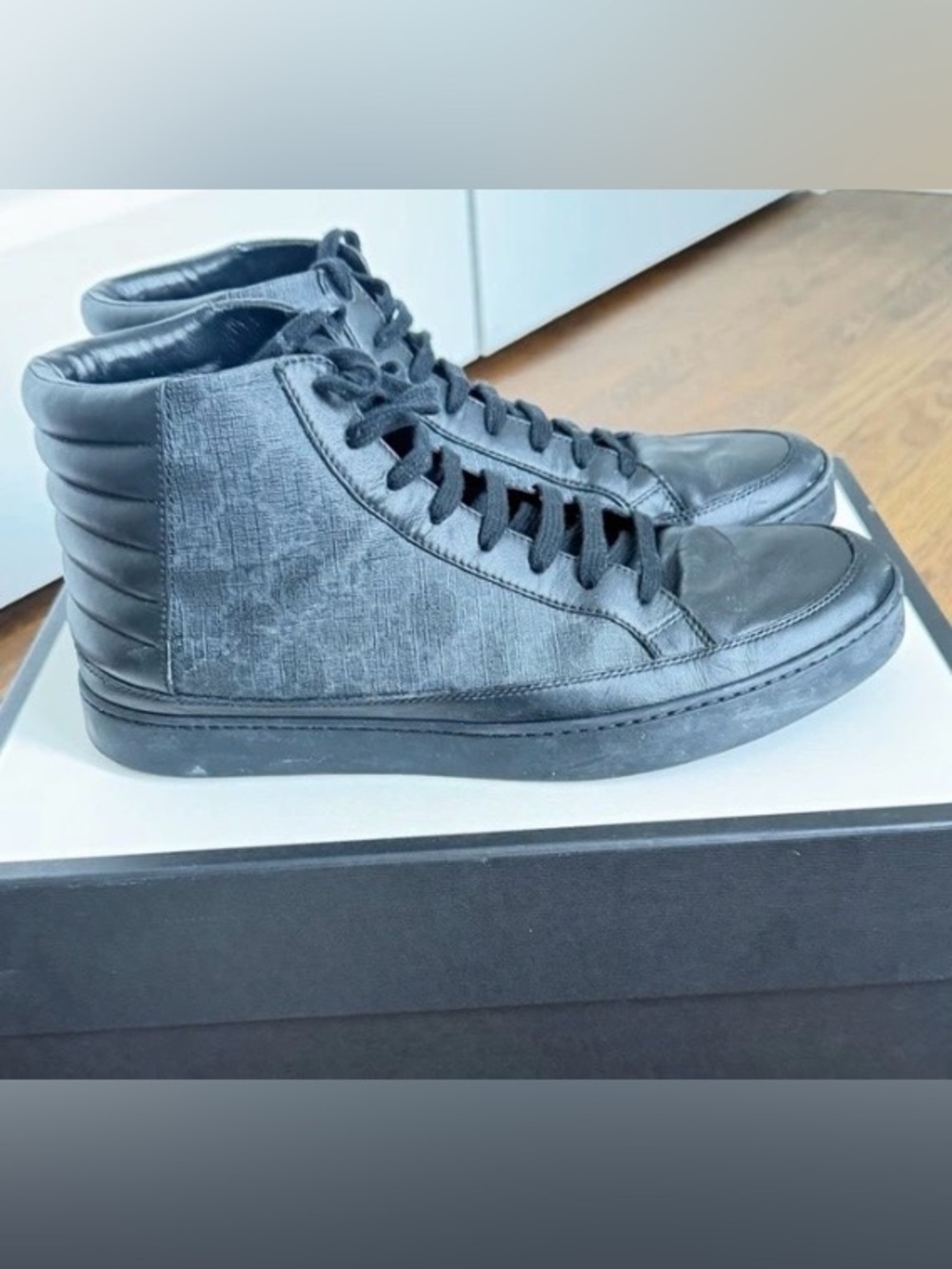 Men's Black High-Top Leather Gucci GG Tesoro Supreme Nero Grigio size 9